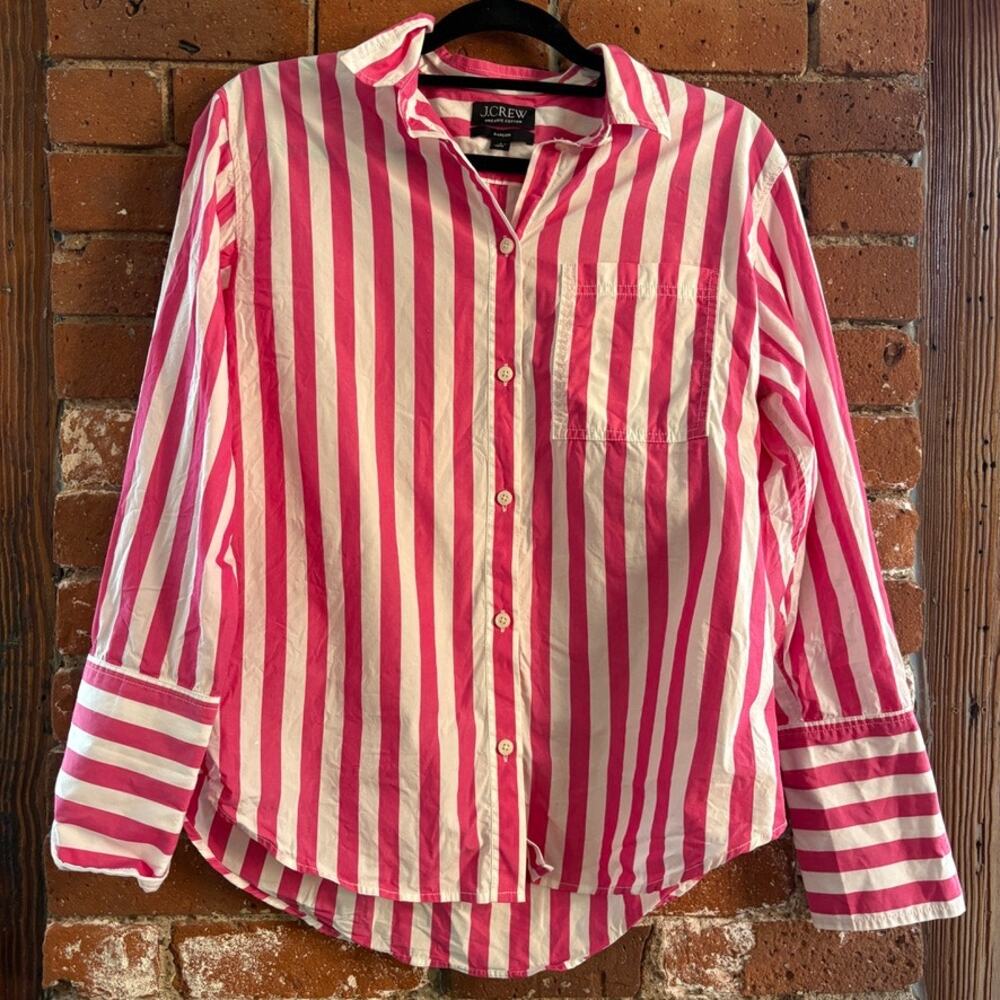 J. Crew Garçon classic shirt in stripe cotton poplin Pink and White Sz 6 Garcon